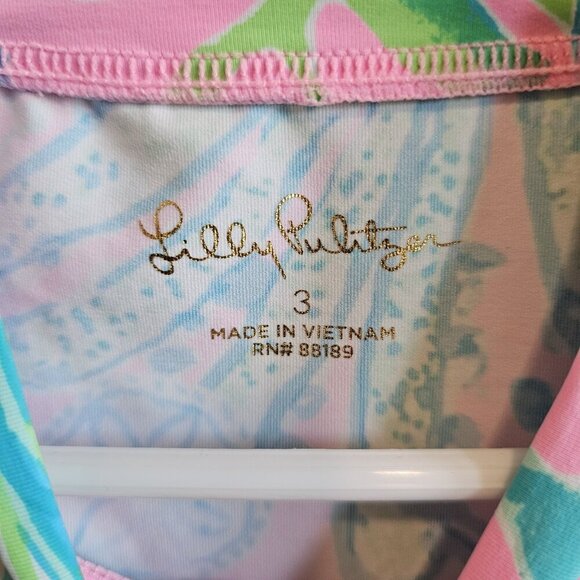 Lilly Pulitzer Retreat Aqua Bright Long Sleeve Rash Guard Ruffle Bottom Top 3T - Picture 4 of 7